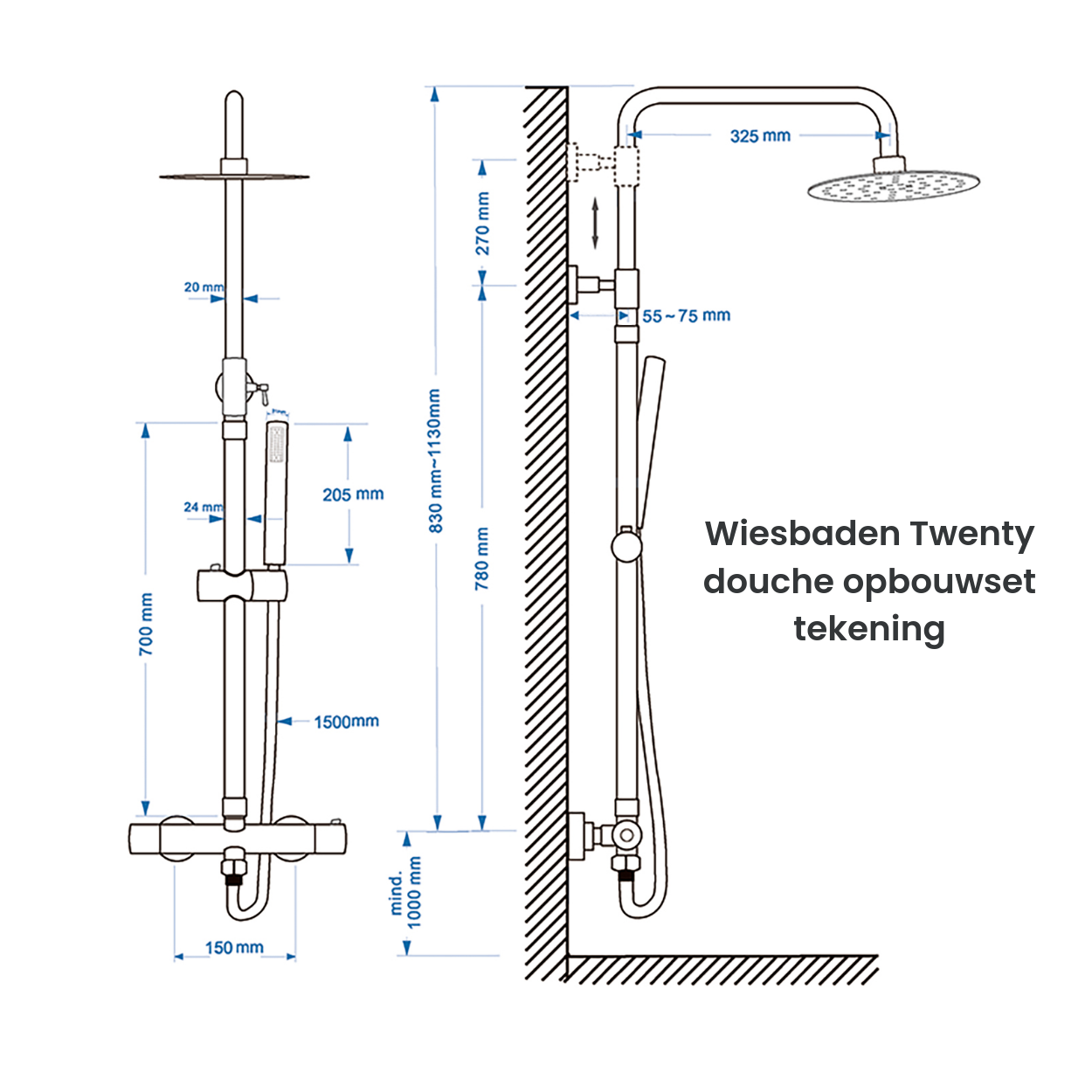 Wiesbaden Douche Opbouwset Twenty Chroom Rond